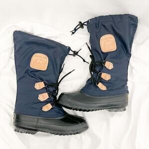 Sorel Snowlion Rubber Snow Rain Boots Waterproof Size 6/6.5 Navy Blue Black